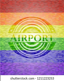 Airport emblem on mosaic background with the colors of the LGBT flag