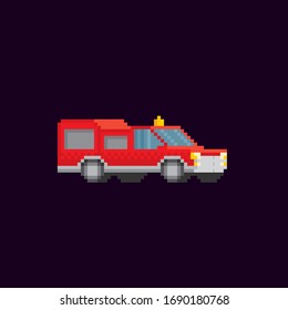 Airport emergency vehicle. Fire engine. Pixel art. Old school computer graphic. Element design stickers, logo, mobile app, menu. 8 bit video game. Game assets 8-bit sprite. 16-bit.