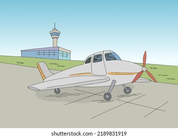 Airport exterior plane takes off graphic color sketch illustration vector 