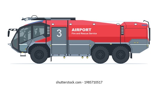 Airport Fire Truck Side View Isolated Detailed Vector Illustration