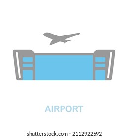 Icono plano del aeropuerto. Signo de elemento coloreado de la colección del aeropuerto. Señal de icono del aeropuerto plano para diseño web, infografía y más.