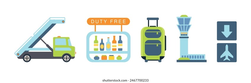 Airport Flat Icon and Object Colorful Vector Set