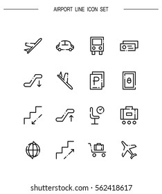 Airport flat icon set. Collection of high quality outline symbols for web design, mobile app. Airport vector thin line icons or logo.