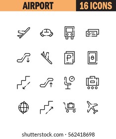 Airport flat icon set. Collection of high quality outline symbols for web design, mobile app. Airport vector thin line icons or logo.
