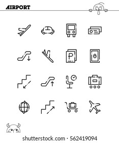 Airport flat icon set. Collection of high quality outline symbols for web design, mobile app. Airport vector thin line icons or logo.