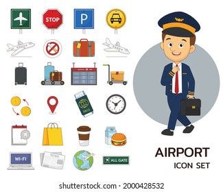 Airport flight concept flat icons