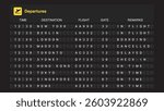 Airport Flight Information Board: Departures, Destination, Flight, Time, Gate, Remarks and Boarding Status (Inflight, Cancelled, Delayed, Check-In, On Time)