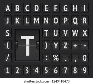 Airport flip mechanical board bold alphabet for departure information and timetable showing. Vector illustration