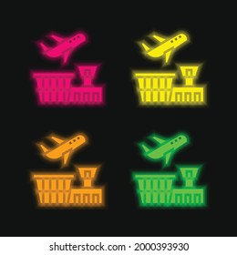 Airport four color glowing neon vector icon