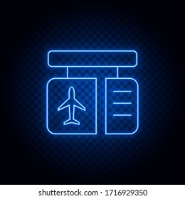 Airport, gate, board blue neon vector icon