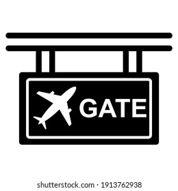 Airport Gate Sign Board Icon In Trendy Silhouette Style Design. Vector Illustration Isolated On White Background.