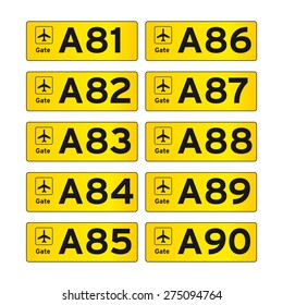 Airport gate sign vector set