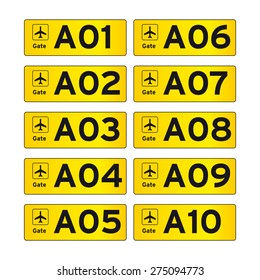 Airport Gate Sign Vector Set