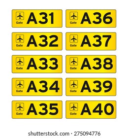 Airport gate sign vector set