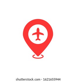 airport geotag with red map pin. flat style trend modern minimal logotype graphic design web element isolated on white background. concept of find air port or simple location marker or geo tag