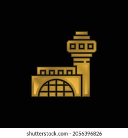 Airport gold plated metalic icon or logo vector