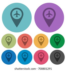 Airport GPS map location darker flat icons on color round background