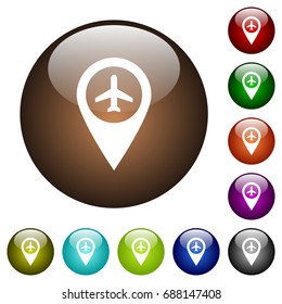 Airport GPS map location white icons on round color glass buttons