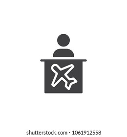 Airport help desk vector icon. filled flat sign for mobile concept and web design. Airline information desk simple solid icon. Symbol, logo illustration. Pixel perfect vector graphics