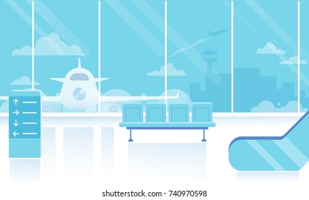 Airport Horizontal Banner. Waiting Room.Travel Concept. Flat Vector Illustration.