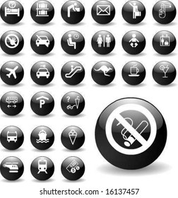 Airport and Hotel Signs Symbols on a round aqua button