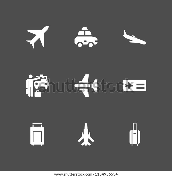 airport\
icon. 9 airport set with suitcase with wheels, plane, suitcase and\
aircraft vector icons for web and mobile\
app
