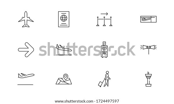 airport icon collection.\
including tickets, passports, planes and others.vector\
illustration