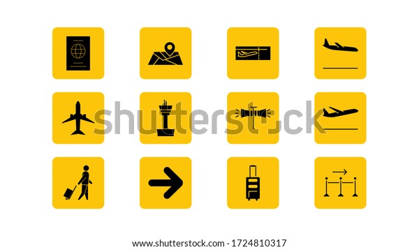 airport icon collection.\
including tickets, passports, planes and others.vector\
illustration