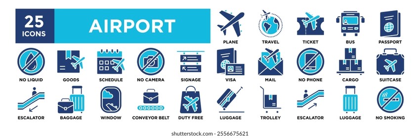 Airport icon collection set. Containing design travel, flight, tourism, airplane, transportation	