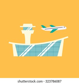 Airport icon with flying airplane, vector