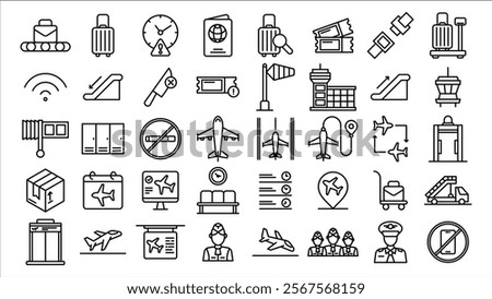 Airport icon line vector design collection in trendy style editable stroke