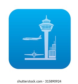 Airport icon on blue button background,clean vector