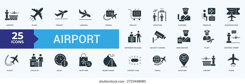 Icono de aeropuerto Pack Ilustración Vector Glifo Estilo 