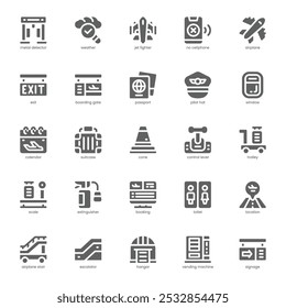 Airport icon pack for your website, mobile, presentation, and logo design. Airport icon glyph design. Vector graphics illustration and editable stroke.