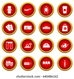 Airport icon red circle set isolated on white background