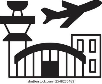 Airport Icon Representing Air Travel, Transportation Hubs, and Global Connectivity, Perfect for Highlighting Flights, Passengers, and Travel Logistics in a Modern and Functional Design.