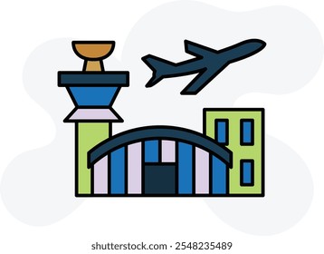 Airport Icon Representing Air Travel, Transportation Hubs, and Global Connectivity, Perfect for Highlighting Flights, Passengers, and Travel Logistics in a Modern and Functional Design.