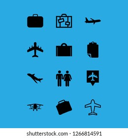 Airport Icon Set About Suitcase, Case Bag, Wc Sign And Airplane Vector Set