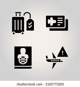 Airport icon set. aeroplane, packing, aboard and destination illustration vector icons for web and design