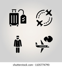 Airport icon set. arrival, train, sunset and wing illustration vector icons for web and design