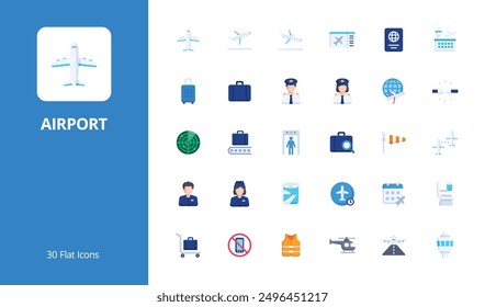 Airport icon set with flat style