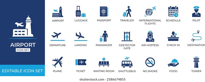 Airport Icon Set. Solid vector Editable icons collection.