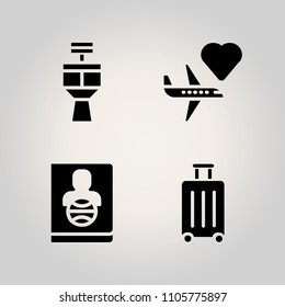 Airport icon set. stamp, sky, person and destination illustration vector icons for web and design