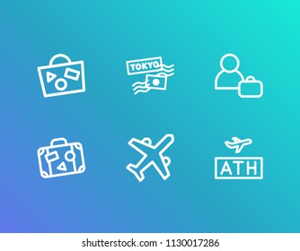 Airport icon set and suitcase travel with japan stamp, bag travel and person travel. Tokyo sticker related airport icon vector for web UI logo design.