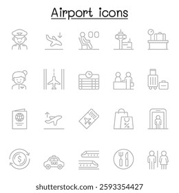 Airport icon set in thin line style