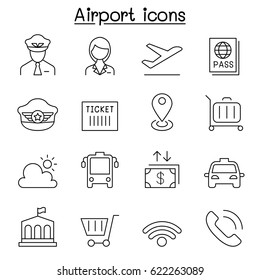 Airport icon set in thin line style