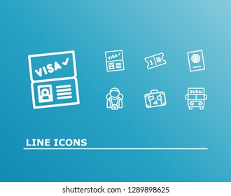 Airport icon set and ticket with travel passport, bus dubAI and tourist. Portfolio related airport icon vector for web UI logo design.