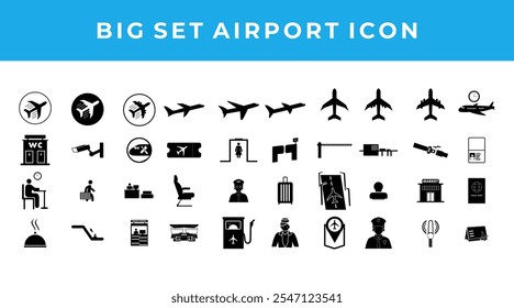 Airport icon set vector, Airport black color icon vector collections