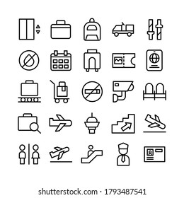 Airport icon set vector line for website, mobile app, presentation, social media. Suitable for user interface and user experience.
