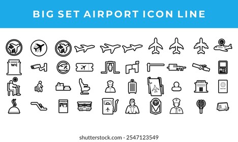 Conjunto de iconos de aeropuerto Vector, icono de aeropuerto de línea Vector colecciones
